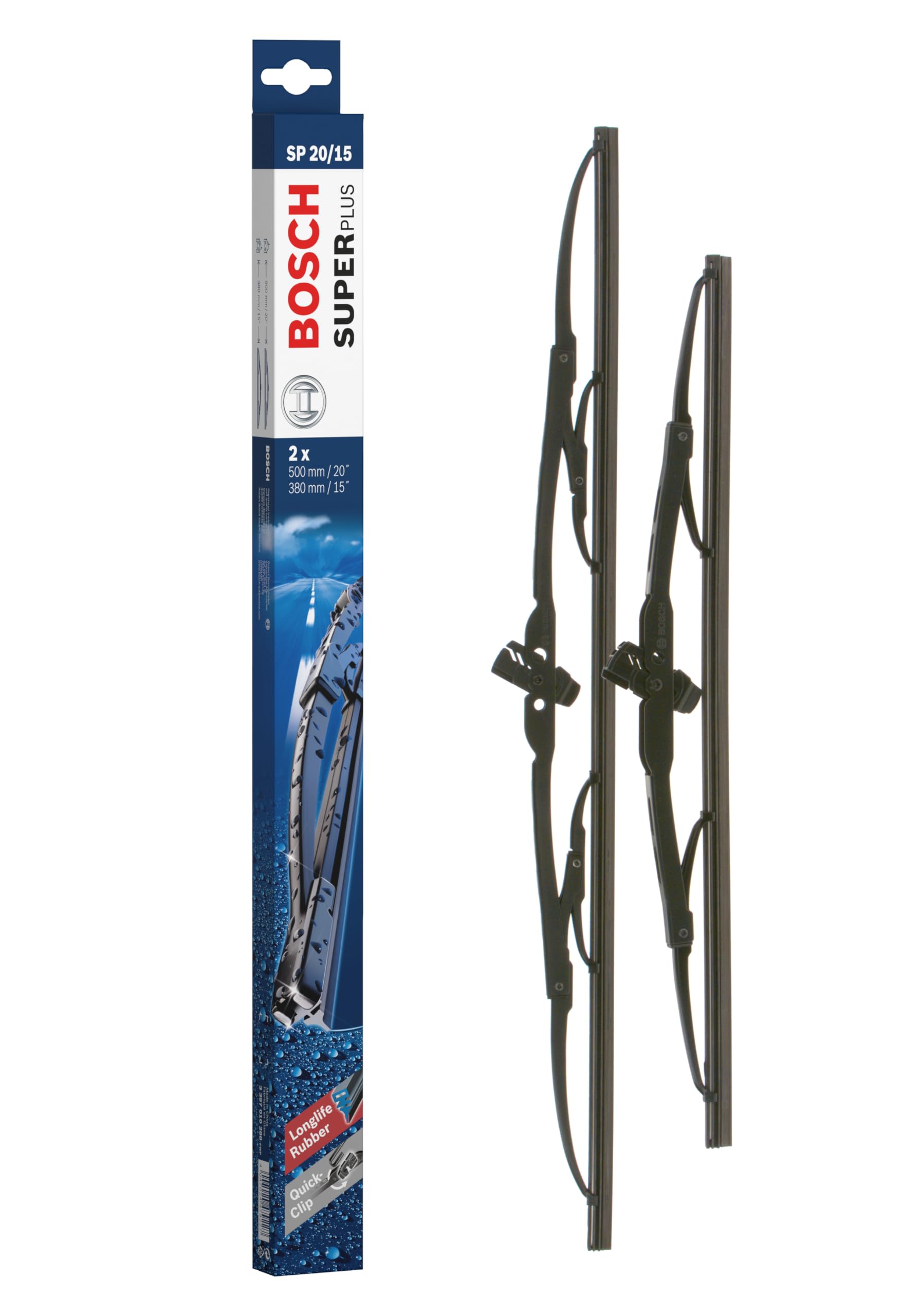 Bosch Wiper Blade Super Plus SP20/15, Length: 500mm/380mm − Set of Front Wiper Blades
