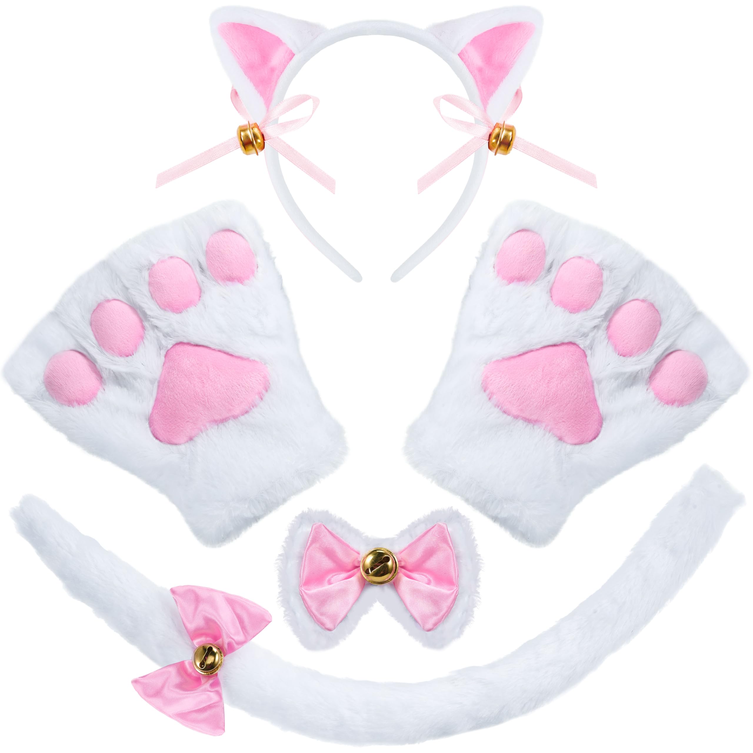 Spooktacular Creations 5 Pc Kitty Cat Halloween Costume Accessory Set with Headband for Aldult Kids for Dress Up Party