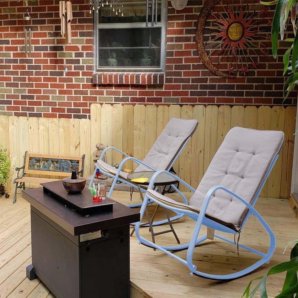 PHI VILLA Outdoor Patio Metal Rocking Chair, Padded Modern Rocker Chairs with Cushion, Support 300lbs for Porch, Deck, Balcony or Indoor Use (1 Pack, Blue): Furniture & Decor