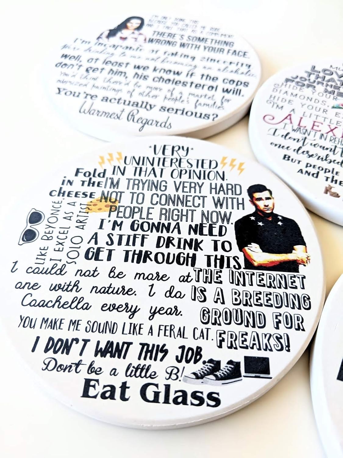 Amazon Com Schitts Creek Gift Ceramic Coaster Set Ew David Rose Quotes Birthday Gift For Her Housewarming Gift Funny Gift For Friend New Home Gift Handmade