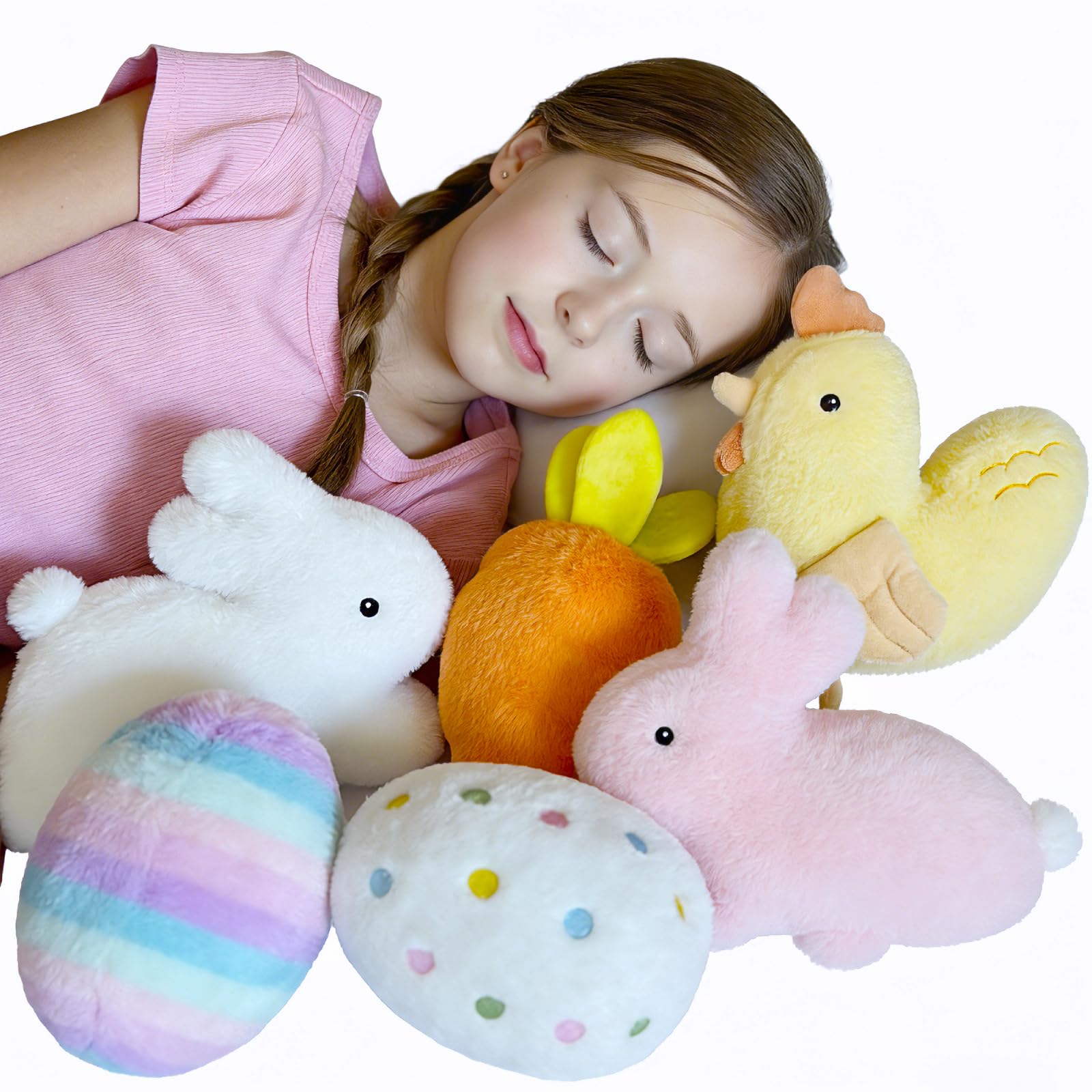 MaoGoLan 6 Pack Cute Plush Pillow Easter Stuffed Animals Bulk with Floppy Bunnies Easter Eggs Chicken Plush Toys Set for Kids Girls Gift Basket Stuffers Party Favors Decorations