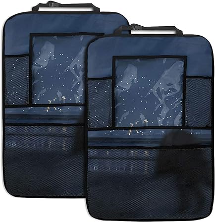 Amazon Summerの花火と海 ポケット ケース カバー 車 収納 シートバッグ 多機能 大容量 簡単にアクセス カー シート バック 収納袋 おしゃれ 車の 装飾 2パック ポケット ケース カバー 車 バイク