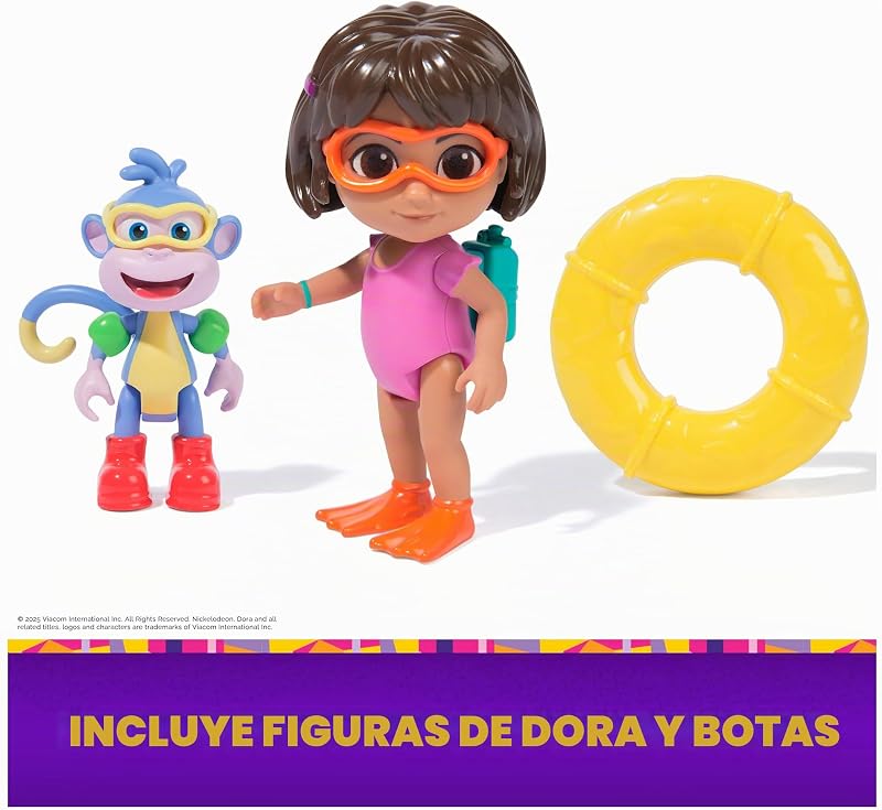 LA EXPLORADORA - Pack de Aventura Acuática Dora y Botas: 2 Figuras Articuladas + Flotador de Juguete - 6073670 - Juguetes Niña 3 años + - Regalo Niña 3 años + - Juegos Infantiles