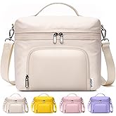 HOTOR Lunch Box for Women - Insulated Lunch Bag with Spacious 8L Capacity, PU Leather Cooler Bag, Water-Resistant & Easy to Clean, Ideal for Work or Everyday Use, Beige, 10.0" x 8.6"x 5.9"