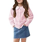 Haloumoning Girls Baby Doll Collar Shirt Classic Long Sleeve Button Down Uniform Shirts Soft Blouse Tops