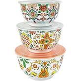 TP Large Mixing Bowl Set with Lids, Melamine Nesting Bowls Set for Pasta Baking Salad Mixing, Set of 3, Aztec Bloom