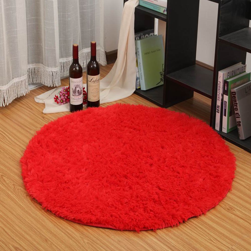 Eleoption Round Soft Shaggy Microfiber Area Rug, Anti-skid Floor Mat Room Carpets for Kids Room Children Playroom Living Room Bedroom Chair Cushion, 80cm, Red