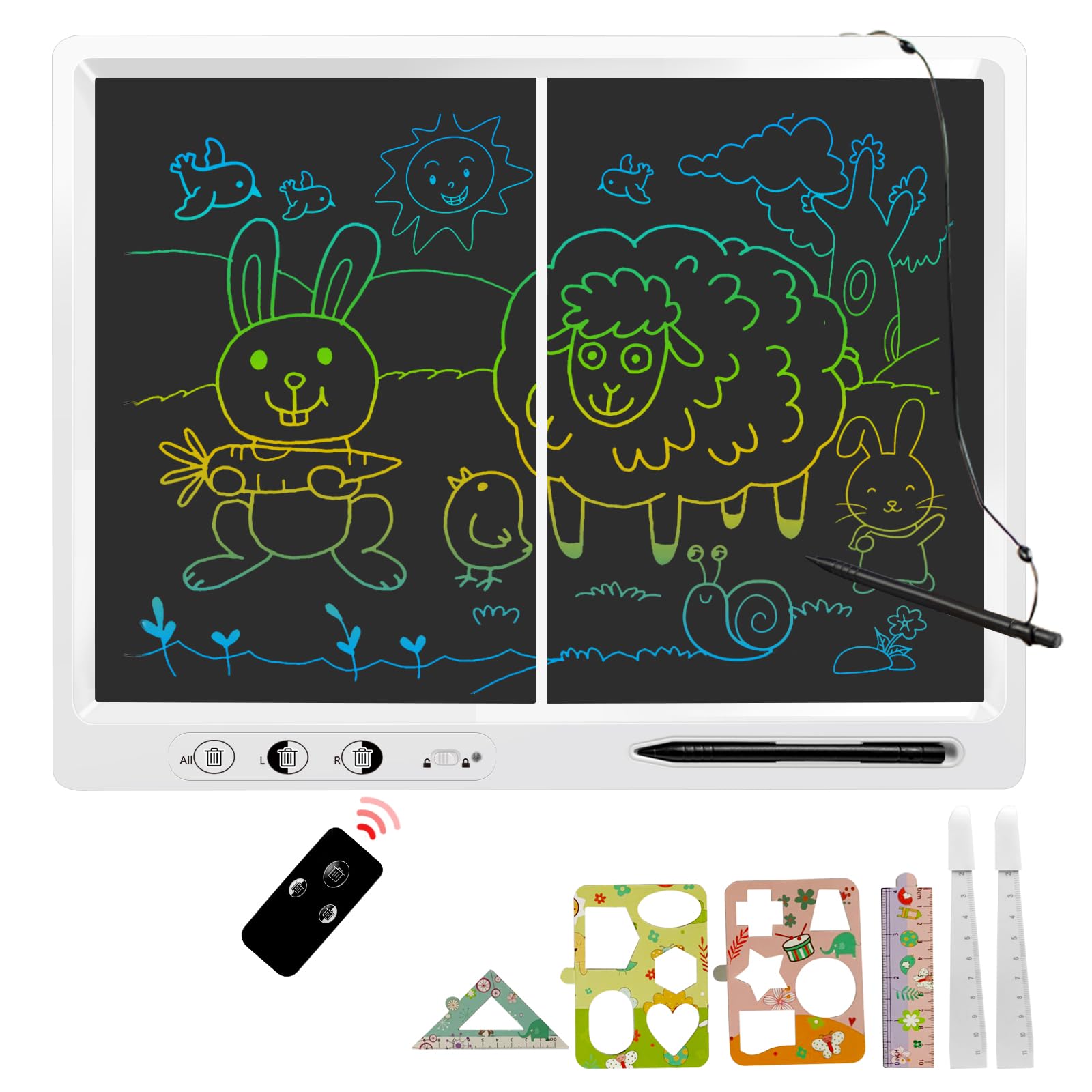 LCD Writing Tablet for Kids, 22 Inch Colorful Screen Drawing Tabelt, Remote Split Screen Control Erasable Function,Educational and Learning Toy for 3-12 Year Kids