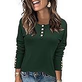 Rapbin Sweaters for Women Long Sleeve Tops Crew Neck Knit Pullover Tops Button Womens Fashion Clothing