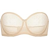 DOBREVA Women's Mesh Strapless Bra Sheer Unlined See Through Underwire Bras Plus Size