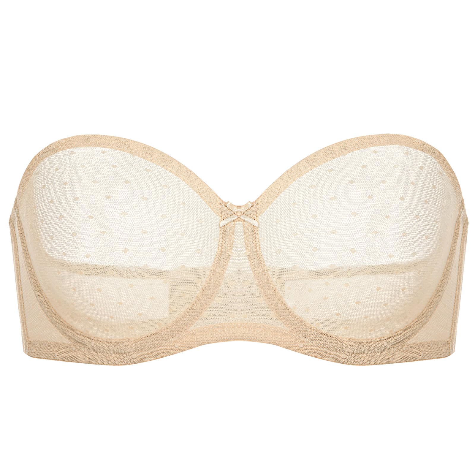DOBREVA Women's Mesh Strapless Bra Sheer Unlined