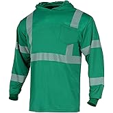 FONIRRA Hi Vis Shirts for Men Reflective Safety T-Shirt with Hood High Visibility Construction Work Long Sleeve