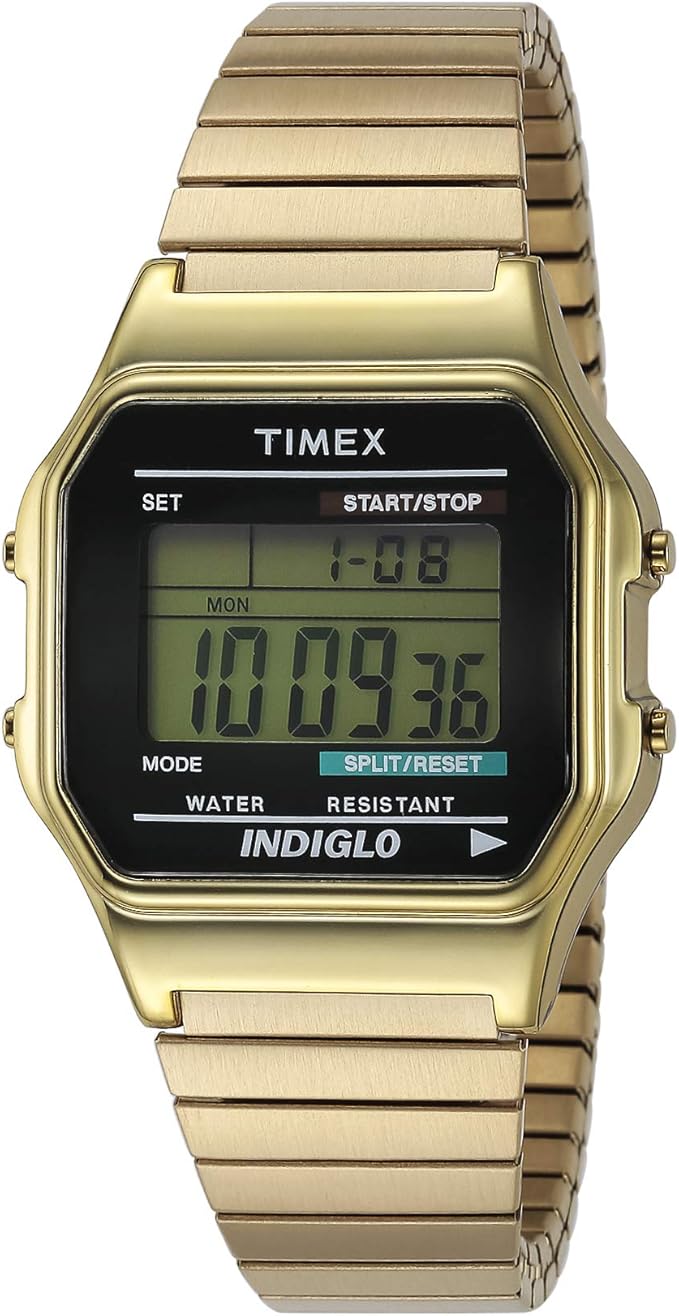 men's digital watch with stainless steel band