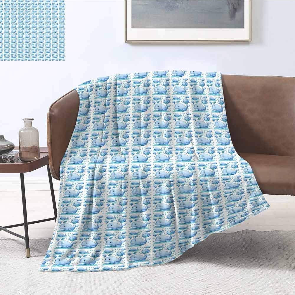 Mademai Whale Plush Weave Blanket Funny Sea Animal in Different Positions with Water Splashes Childish Mammal Living Room Bedroom Dormitory Blanket 70"x60" Aqua Pale Blue White