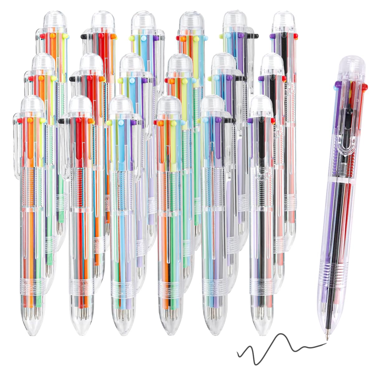 IBEQUEM 18Pcs 0.5mm 6-in-1 Multicolor Ballpoint Pen, 6 Colors Transparent Barrel Ballpoint Pen, Retractable Ballpoint Pens for Office School Supplies Students Gift