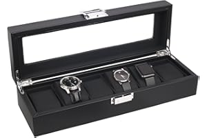 Mantello Watch Case - 6 Slot Luxury Carbon Fiber Watch Box for Men, Watch Box Organizer for Men, Gifts for Him, Metal Buckle - Black