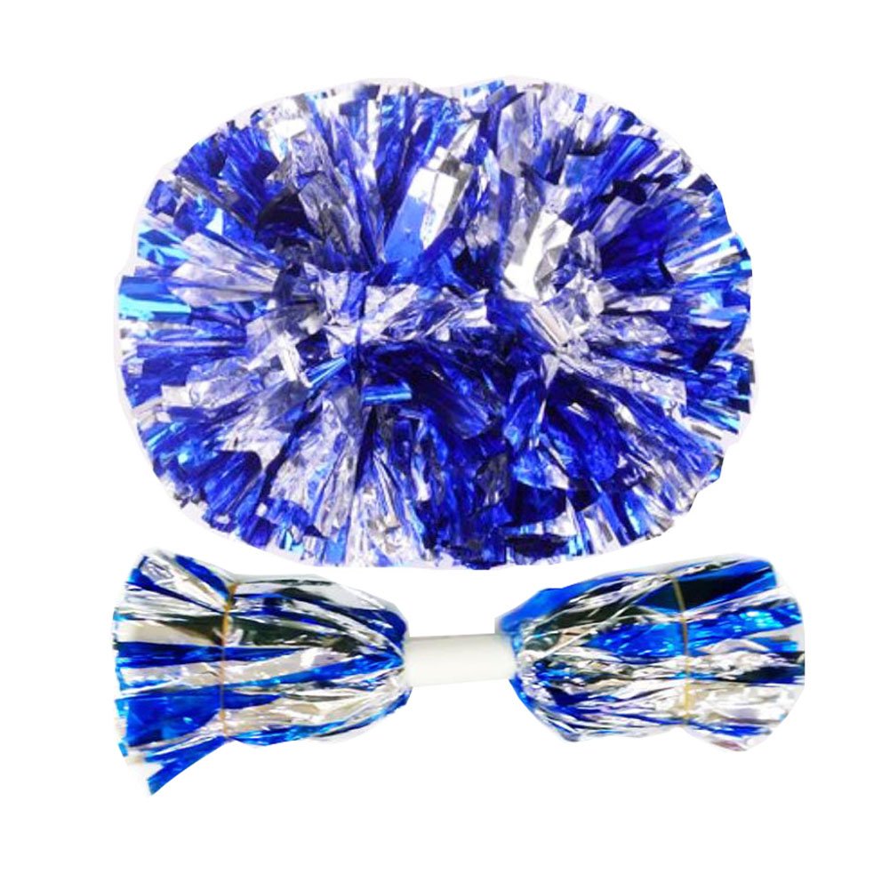 14.96 Inch Team Sports Cheerleading Poms Middle Handle Pompoms 2 PCS-Silver+Blue