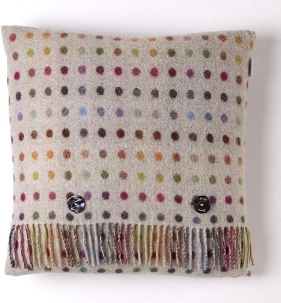 Bronte Lambswool Spot Beige Cushion Feather Filled Made in UK 40x40cms