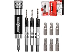 ANGELSWORD Countersink Drill Bit Set with Flip Drive for Wood, #6, #8, #10 Drill Flip Drive Complete Unit Set, 4 Pack