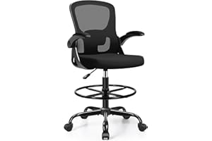 FINATI Drafting Chair, Ergonomic Tall Office Chair with Flip-up Armrest, High Chair with Lumbar Support and Adjustable Footre