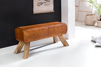 Wohnling Design Turnbock Sitzbank Echtleder, braun, 90 x 30 x 43 cm