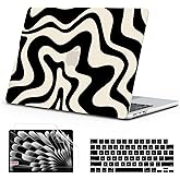 B BELK Compatible with MacBook Air 15 inch Case 2026 2025 2024 2023 M4 M3 M2 A3241 A3114 A2941, Wavy Pattern Sturdy Protective Plastic Hard Shell Case+Keyboard Cover+Screen Protector, Black Wave