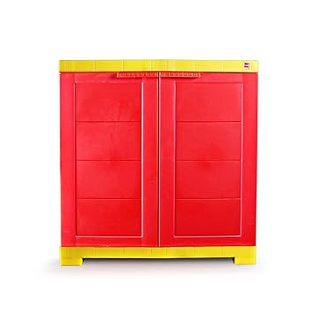 Cello Novelty Compact Plastic Cupboard With Shelf Red And Yellow Amazon In Home Kitchen