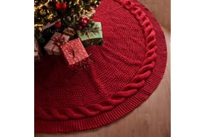 24 Inch Red Knitted Christmas Tree Skirt for 4 Ft Tree - Luxury Thick Rustic Xmas Decoration for Pencil Trees (Red, 24")