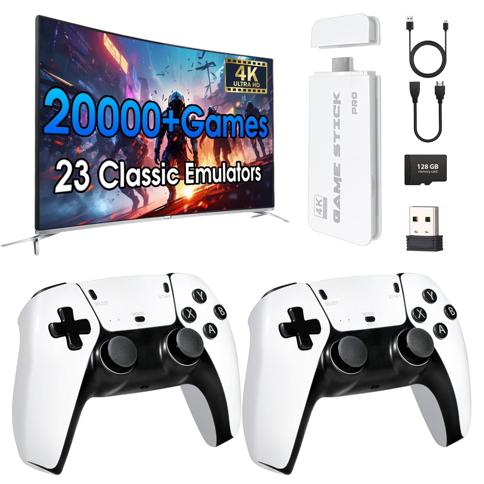 Photo 1 of 2025 New Retro Gaming Console with 23 Emulators & 20,000+ Built-in Games 4K HDMI Plug and Play Video Game System Games 2.4G with Dual Wireless Controllers(128G)