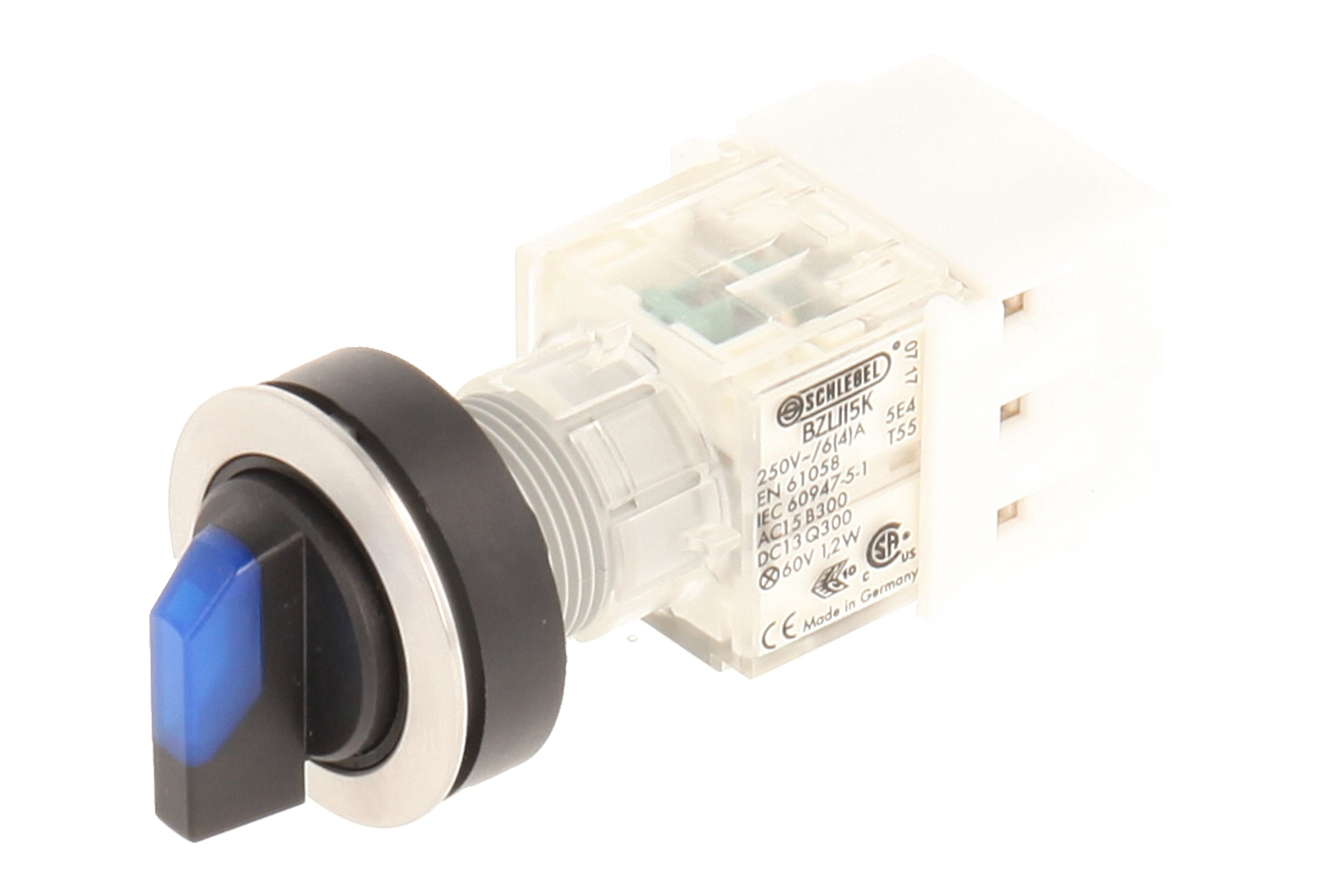 Club 23.001.388 Light Selector Latching rastend – Stainless Steel – 3 Positions Rotary Switch Momentary Contact Master 2 Closers With Bulb Holder t5,5 K LED 24 V, SCREW, BLUE