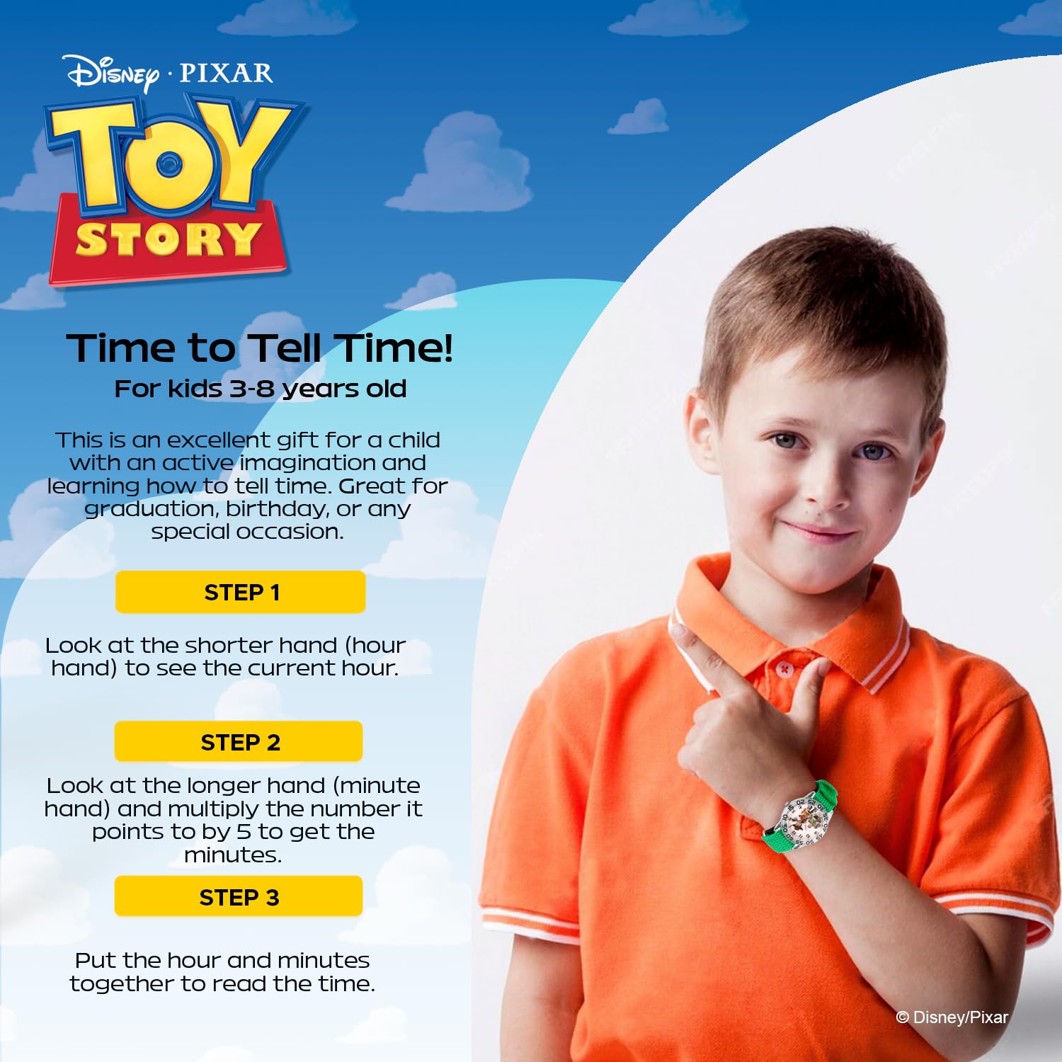 Disney Pixar Toy Story Watch for Boys Ages 3–7 – Featuring Woody and Friends Dial – Great Gift for Kids Who Love Toy Story Toys – Silver Case, Clear Bezel, and Green Fabric Strap with Velcro