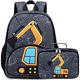 LOIDOU Kids Backpack with Lunch Box Set, Toddler Preschool Boy Backpack with Chest Strap Kindergarten Backpack LunchBox Combo