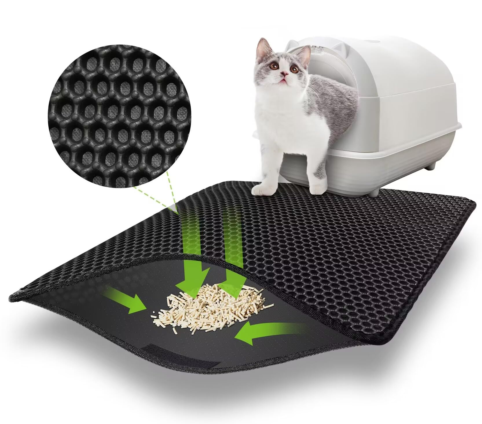 MOSUO Cat Litter Mat, 75 x 55 cm Waterproof Double Layer Cat Litter Mat, Large Holes Cat Litter Mat, Cat Litter Mat