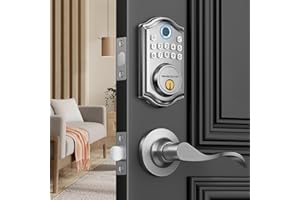 AkaGear DS10 Keyless Entry Door Lock with 2 Lever Handle, Fingerprint, Keypad Code, 2 Keys, Smart Locks for Front Door, Bedroom, One-time Code, Auto-Lock, Easy Installation - Satin Nickel