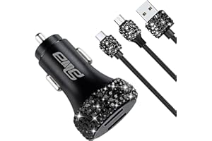 eing Car Charger 3 Pack Crystal Rhinestones Cell Phone Set (Bling Dual USB Charger 3.3f Micro USB Cable & USB C Cable) Compat