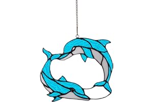 DHCGPP Tiffany Dolphin Style Stained Glass Hangers, Window Panels, Home Wall and Window Hanging Sun Catcher, Handcrafted Tiffany Enthusiast Gifts for Decoration.