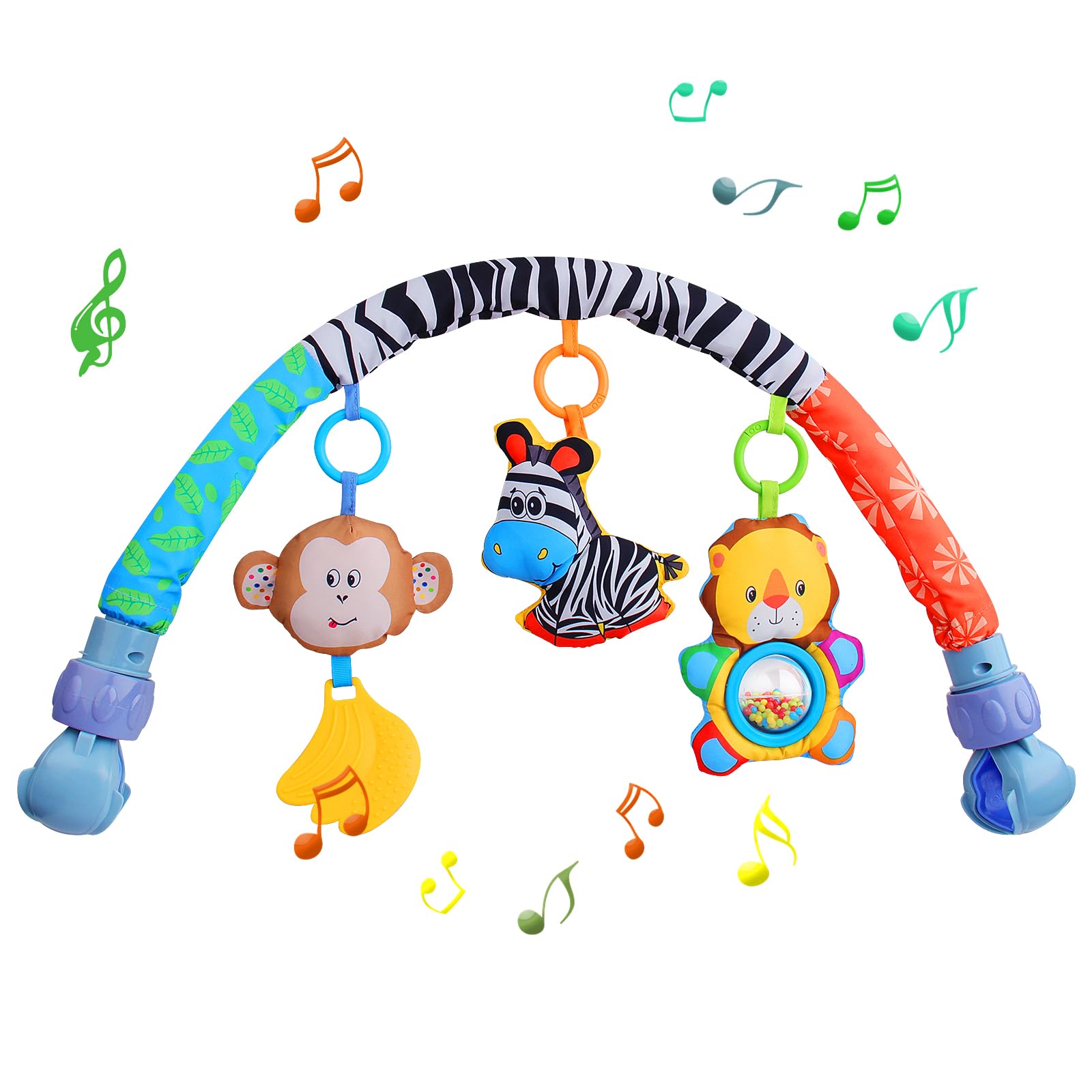 yusvwkj Baby Arch Pram Toys for Babies 0-6 Months Pushchair & Pram Toys with Rattle/Squeak Musical Sensory Hanging Crib Arch Mobile Stroller Toys for Newborn Infant Boys Girls