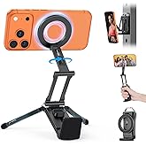 OMOTON TP02 360°Rotating for MagSafe Tripod, Adjustable Aluminum Magnetic Phone Tripod for iPhone 17/16/15/14 Pro Max Air, Foldable Cell Phone Stand Fits Vlog, Gym, Travel Essentials Accessories
