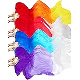 Thyle 4 Pairs 1.8 M Silk Fans Women Veils Belly Dance Fan, National Long Bamboo Fan Colors Artificial Silk Fans for Dancer Right Left Hand, 4 Styles