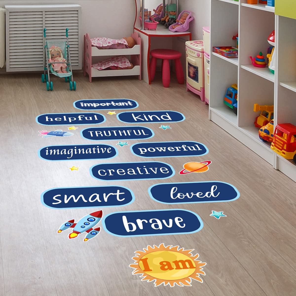 Inspirational Quotes Floor Decals Motivational Hopscotch Game Stickers Positive Saying Wall Decals Peel and Stick Wallpaper for Classroom School Kindergarten Kids Bedroom Nursery Floor