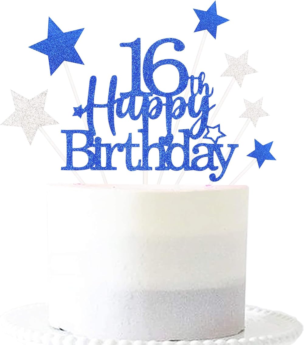 Pargleev 16th Glittery Royal Personalised Birthday Cake Topper Blue