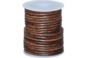 Autentico Leather String Cord for Making Necklace, Bracelets and Jewellery, Genuine Cowhide Leather Round Braided String Bolo Tie Cord Rope for Shoe Laces and DIY Crafts (Brown, 3mm)