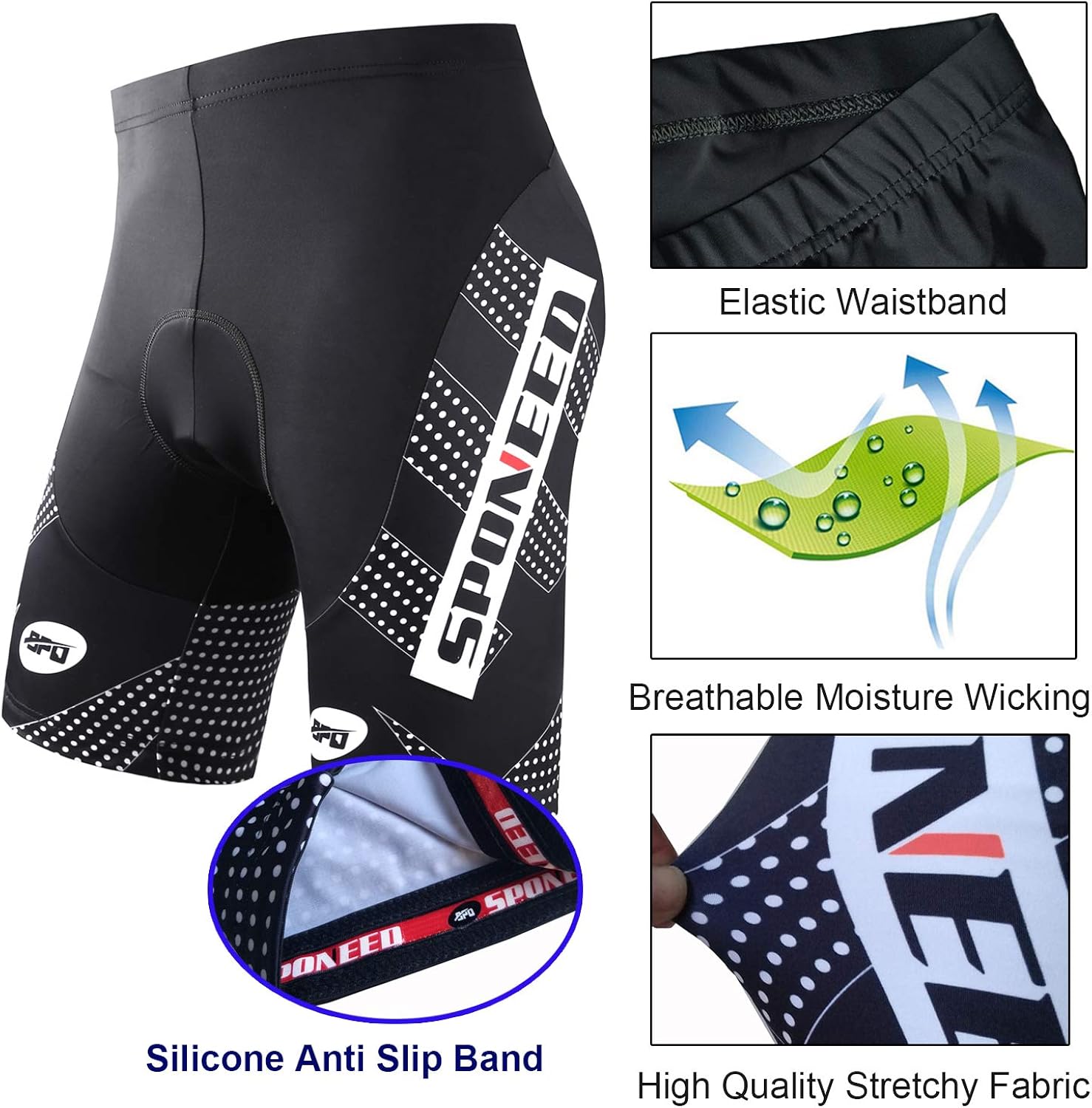 sponeed Men's Cycling Shorts Padded Bicycle Riding Pants Bike Biking Clothes Cycle Wear Tights: Clothing