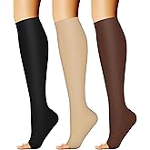 CHARMKING 3 Pairs Open Toe Compression Socks for Women & Men Circulation 15-20 mmHg is Best Support for All Day Wear