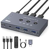 THXCDBID USB 3.2 Switch 3 Computers Sharing 3*USB A &amp; 1*USB C Port 10Gbps USB Switch Selector Sharing Keyboard Mouse Printer Scanner with 3 USB A Input Cable and IR Remote Control