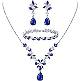 EleQueen Women's Wedding Bridal Jewelry Set for Brides Bridesmaids, Silver/14K Gold/Rose Gold Plated Cubic Zirconia Teardrop Necklace Dangle Earrings Bracelet Sets for Party Prom