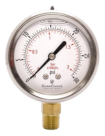 Amazon Com Durachoice 2 1 2 Oil Filled Pressure Gauge Stainless Steel Case Brass 1 4 Npt Lower Mount Connection 0 30psi Automotive