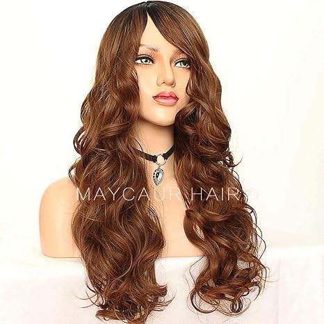 Amazon Com Maycaur Black Ombre Brown Color None Lace Wigs Heat