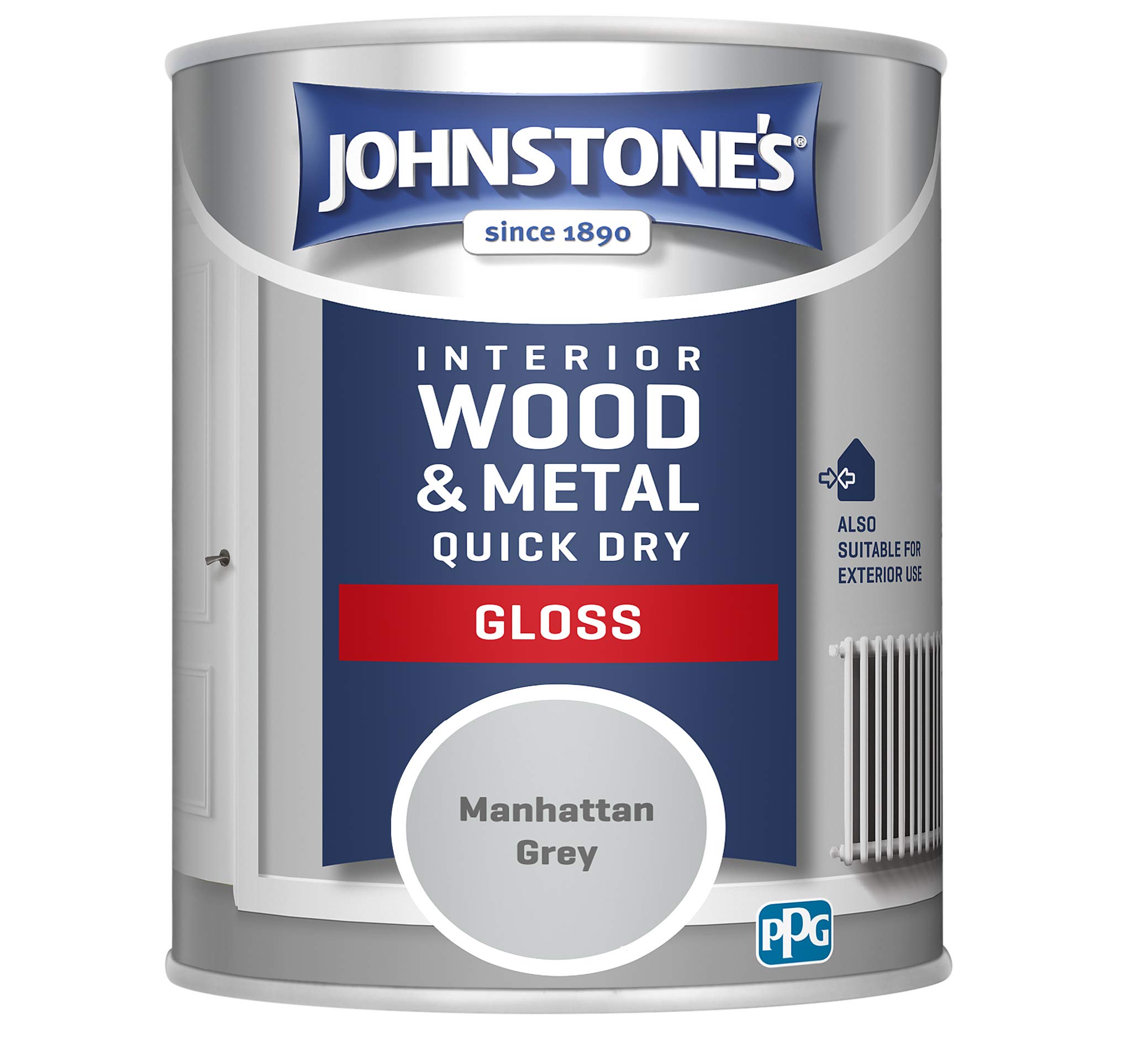 Johnstone's - Wood & Metal Paint - Gloss Finish - Manhattan Grey - 750ml - Water Based - Non Drip & Quick Drying - Radiator Paint - Low Odour - Dry in 1-2 Hours - 8m2 Coverage per Litre