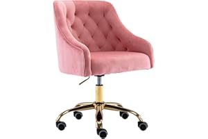 ZOBIDO Comfy Home Office Task Chair with Wheels, Cute Modern Upholstered Velvet Seashell Back Adjustable Swivel Vanity Desk Chair, for Women, for Kids, for Girls, Living Room(Peach Pink)
